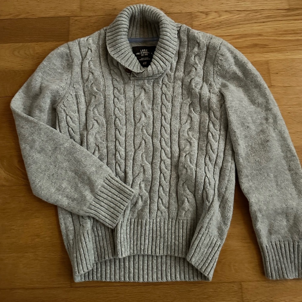 H&M Boys Light Gray Cable Knit Pullover